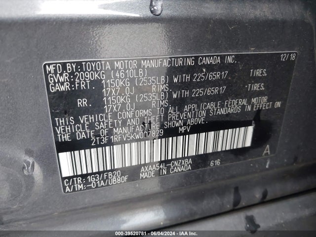 Toyota RAV4 LE 2019 2T3F1RFV5KW007829 Image 9