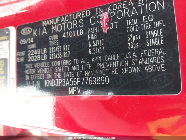 KIA SOUL + 2015 KNDJP3A56F7769890 Image 9