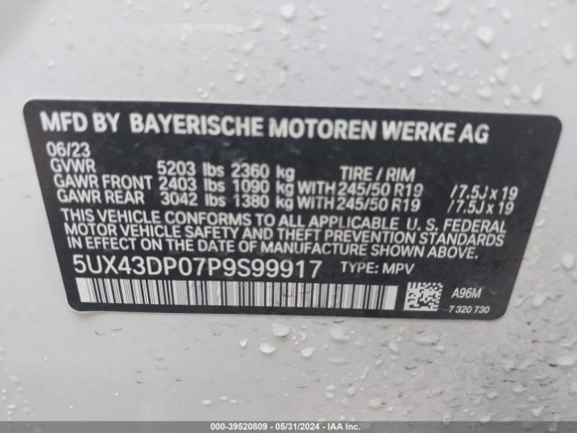 5UX43DP07P9S99917 BMW X3 Sdrive30i