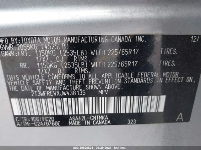 2T3WFREVXJW438135 Toyota Rav4 Xle