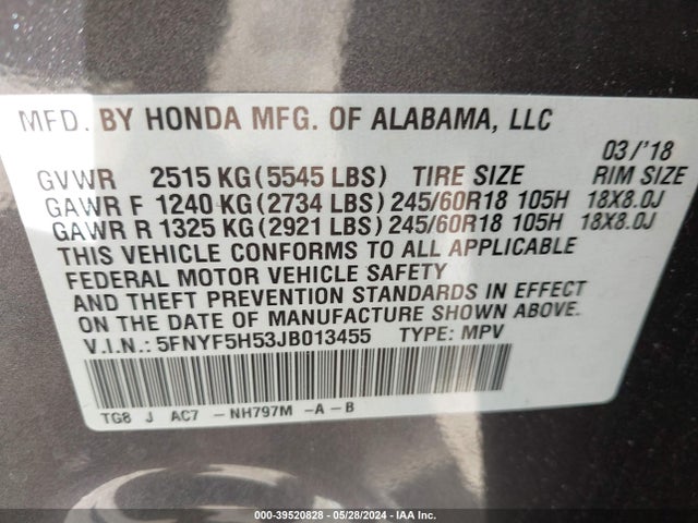 Honda Pilot Ex-l 2018 5FNYF5H53JB013455 Image 9
