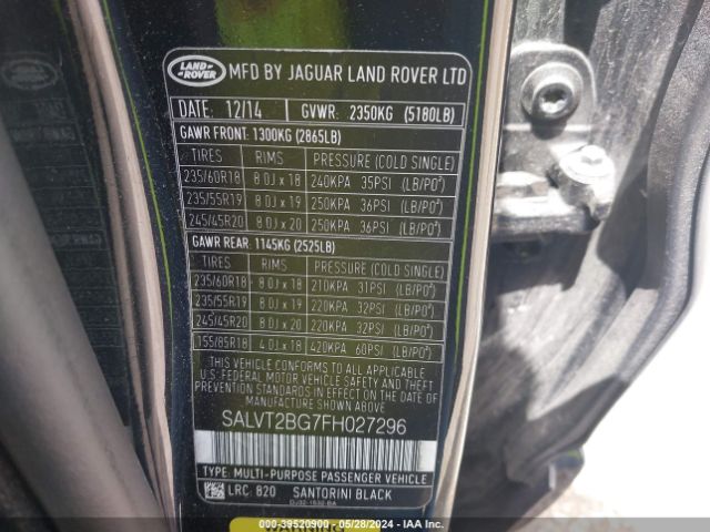 SALVT2BG7FH027296 Land Rover Range Rover Evoque Dynamic