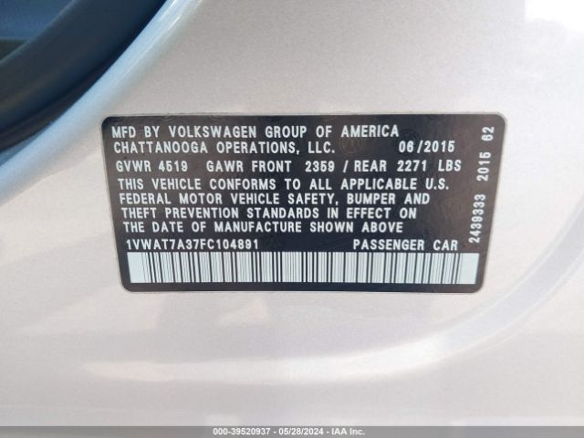 1VWAT7A37FC104891 Volkswagen Passat 1.8t Limited Edition