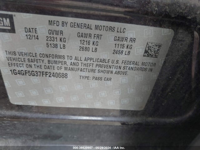 Buick Lacrosse Premium Ii 2015 1G4GF5G37FF240688 Image 9