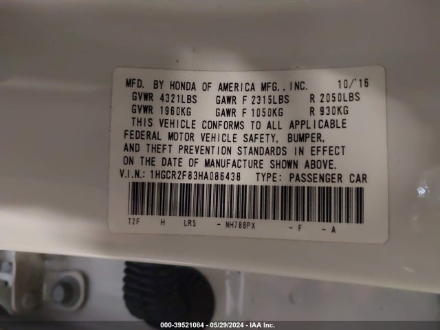 Honda Accord Ex-l 2017 1HGCR2F83HA086438 Image 9