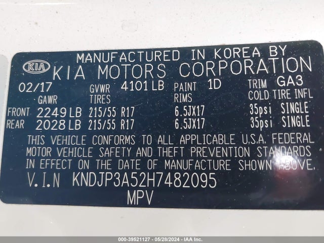 KIA SOUL + 2017 KNDJP3A52H7482095 Image 9