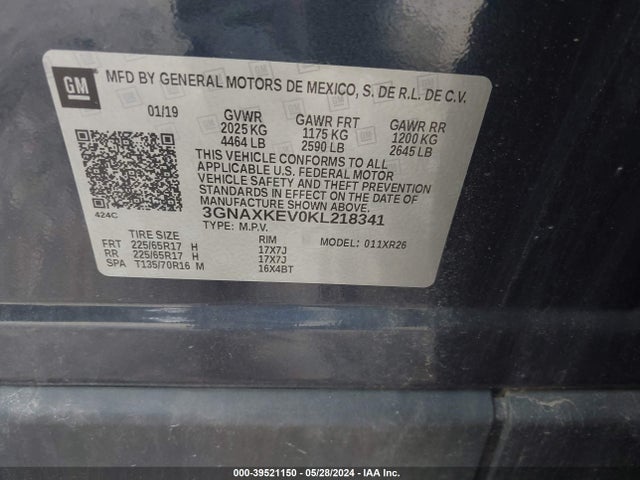 Chevrolet EQUINOX LT 2019 3GNAXKEV0KL218341 Image 9