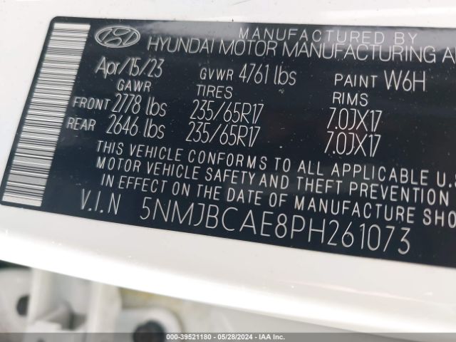 5NMJBCAE8PH261073 Hyundai TUCSON SEL