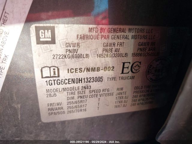 1GTG6CEN0H1323005 GMC CANYON SLE