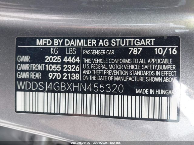 WDDSJ4GBXHN455320 Mercedes-Benz CLA 250 4MATIC