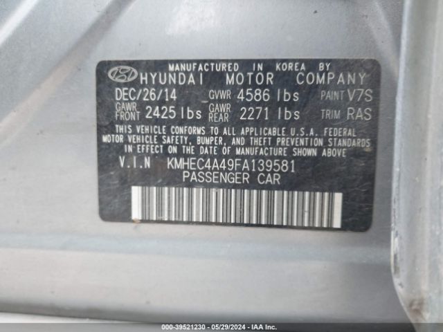 KMHEC4A49FA139581 Hyundai SONATA HYBRID