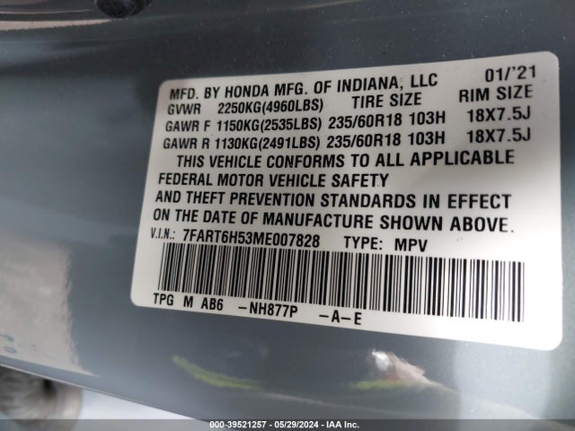Honda Cr-v Hybrid Ex 2021 7FART6H53ME007828 Image 9