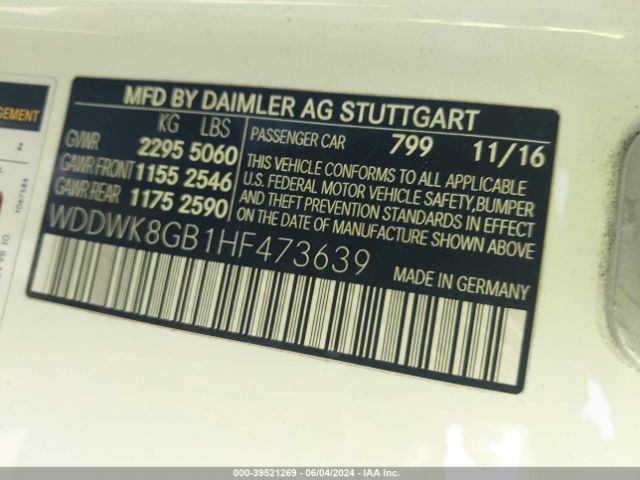WDDWK8GB1HF473639 Mercedes-Benz Amg C 63