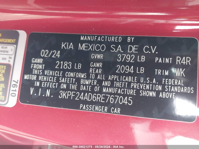 KIA Forte Lxs 2024 3KPF24AD6RE767045 Image 9
