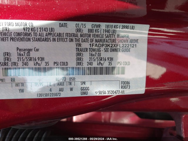 Ford FOCUS SE 2015 1FADP3K2XFL222121 Image 9