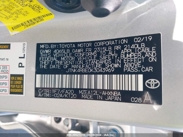 Toyota COROLLA SE 2019 JTNK4RBE0K3043969 Image 9