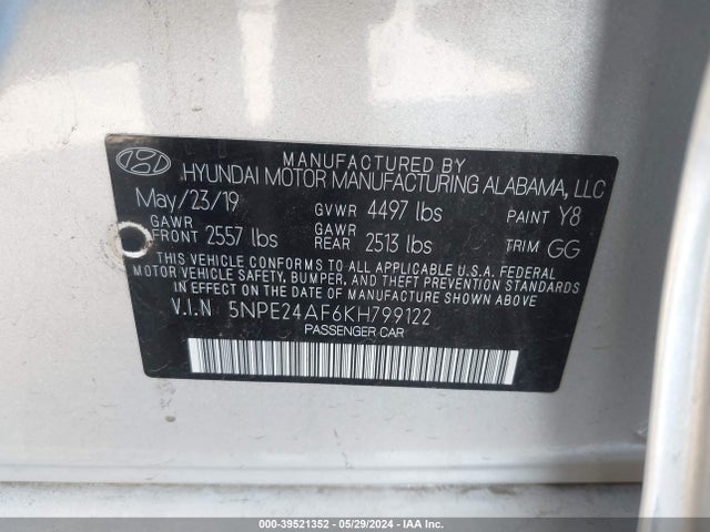 Hyundai SONATA SE 2019 5NPE24AF6KH799122 Image 9