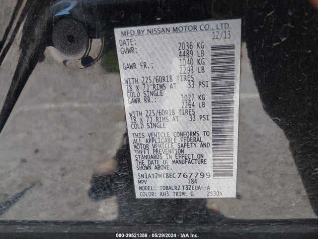Nissan Rogue Sl 2014 5N1AT2MT8EC767799 Image 9