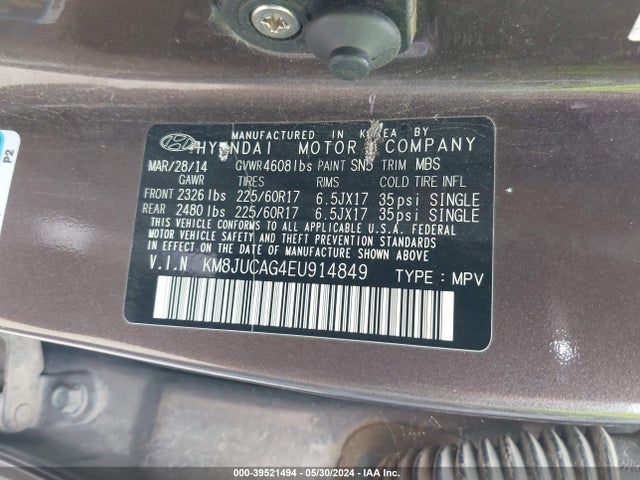 Hyundai TUCSON SE 2014 KM8JUCAG4EU914849 Image 9