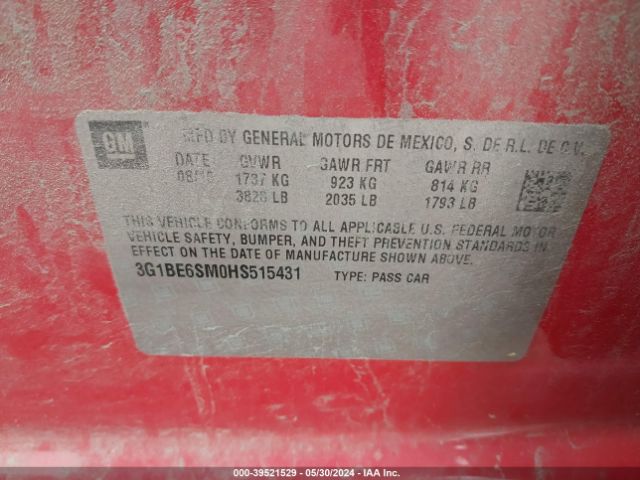 3G1BE6SM0HS515431 Chevrolet Cruze Lt Auto