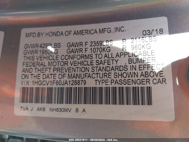 Honda Accord Ex-l 2018 1HGCV1F60JA128879 Image 25