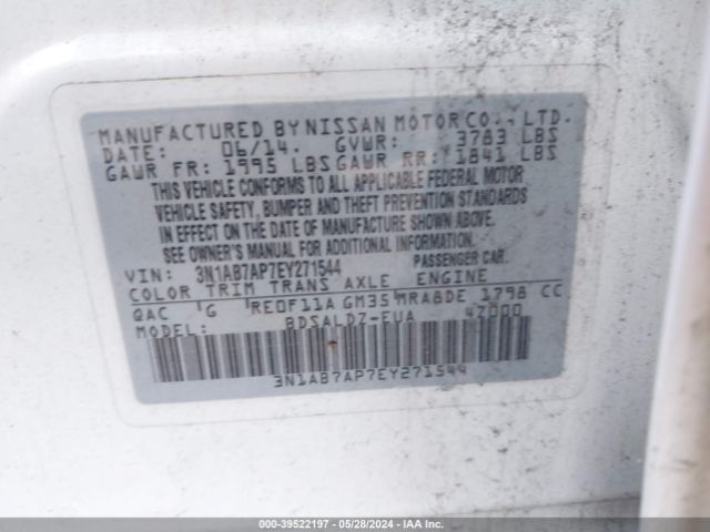 3N1AB7AP7EY271544 Nissan Sentra Fe+ S/fe+ Sv/s/sl/sr/sv