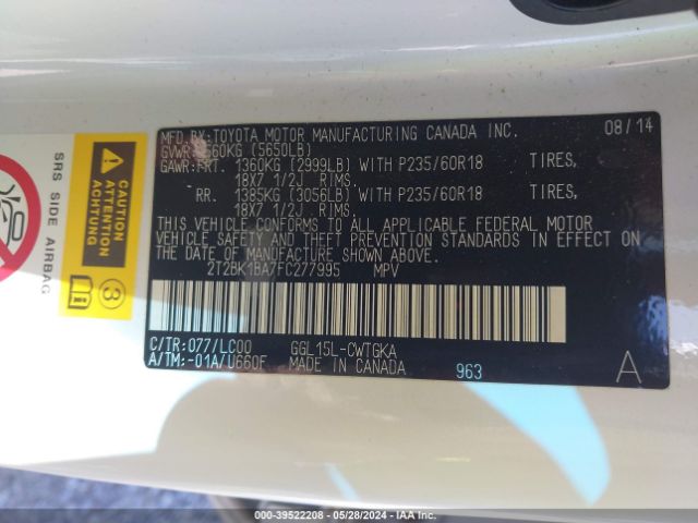 2T2BK1BA7FC277995 Lexus RX 350