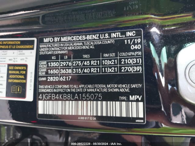 4JGFB4KB8LA155075 Mercedes-Benz Gle 350 4matic