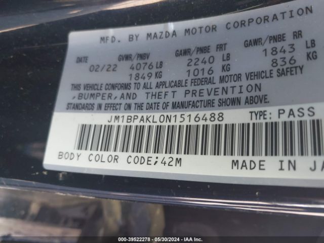 JM1BPAKL0N1516488 Mazda Mazda3 Select