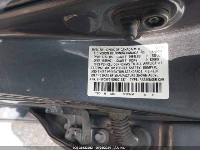 Honda Civic Lx 2016 2HGFC2F51GH501387 Image 9