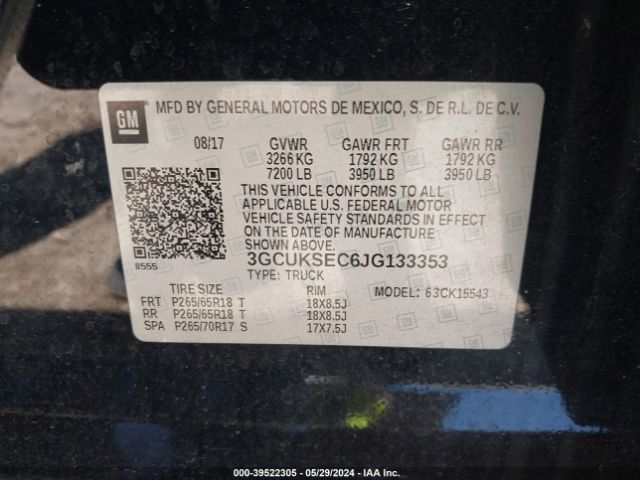 3GCUKSEC6JG133353 Chevrolet Silverado 1500 1lz