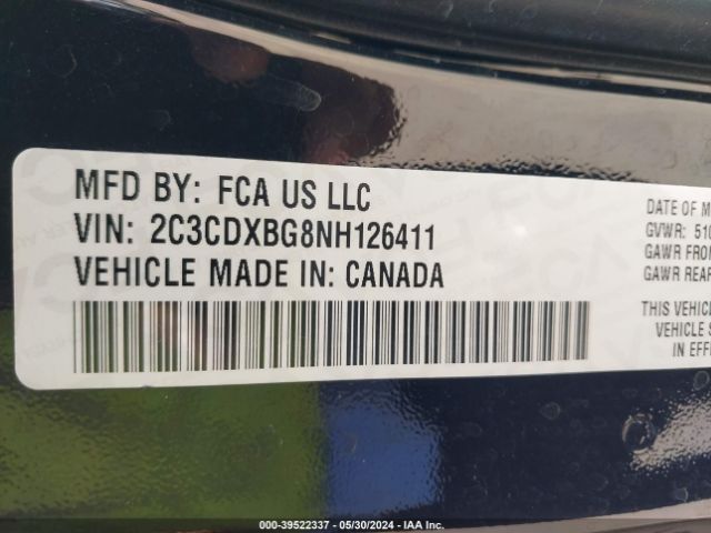 2C3CDXBG8NH126411 Dodge Charger Sxt Rwd