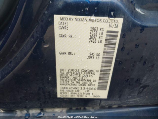 1N4BL4CV0KC134660 Nissan Altima 2.5 Sr