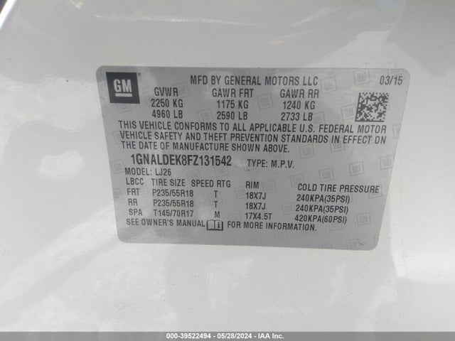 Chevrolet Equinox Ltz 2015 1GNALDEK8FZ131542 Image 9