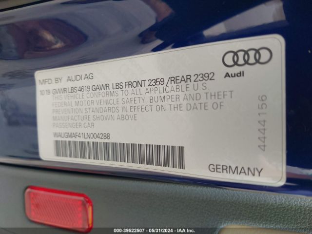WAUGMAF41LN004288 Audi A4 Premium 40 Tfsi Front-wheel Drive S Tronic