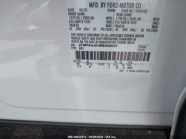 Ford EDGE SEL 2021 2FMPK4J91MBA09660 Image 9