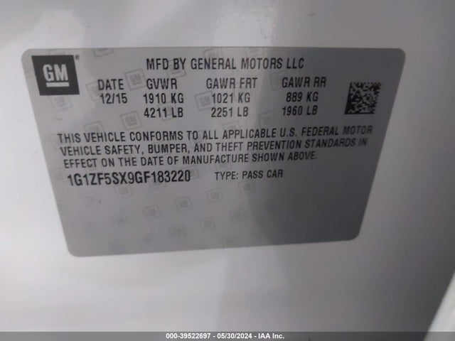 Chevrolet MALIBU 2LT 2016 1G1ZF5SX9GF183220 Image 9