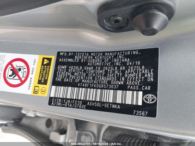 Toyota CAMRY LE 2016 4T4BF1FK0GR573037 Image 9