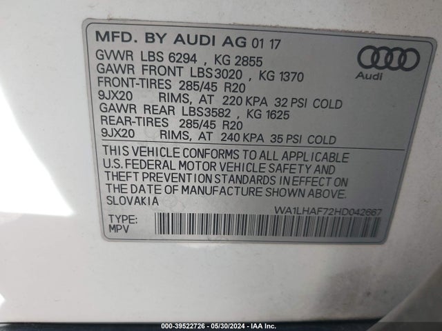 WA1LHAF72HD042667 Audi Q7 2.0t Premium