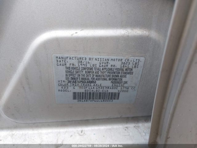 3N1AB7AP6GL680053 Nissan Sentra S/sv/sr/sl
