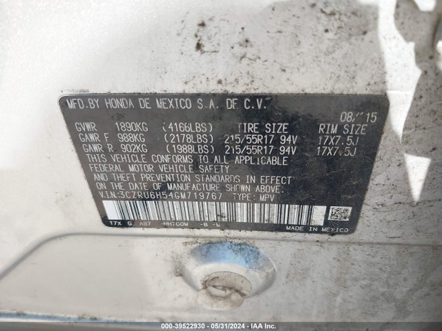 Honda HR-V EX 2016 3CZRU6H54GM719767 Image 9