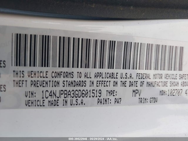 1C4NJPBA3GD601519 Jeep Patriot Sport Se