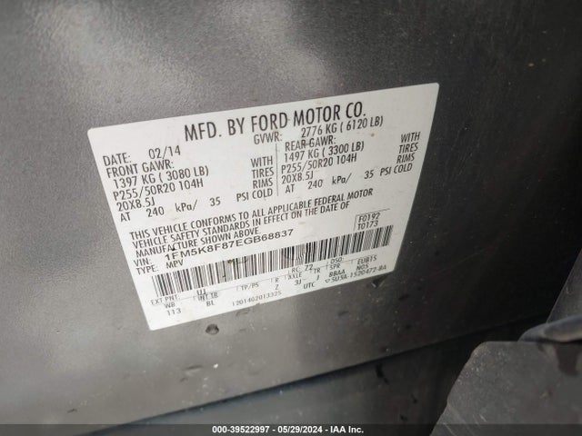 Ford Explorer Limited 2014 1FM5K8F87EGB68837 Image 9