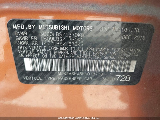 ML32A3HJ8HH018718 Mitsubishi MIRAGE ES