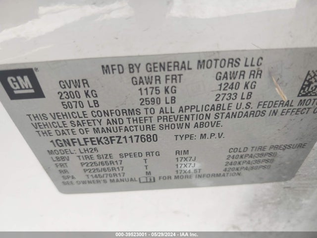 Chevrolet EQUINOX 1LT 2015 1GNFLFEK3FZ117680 Image 9