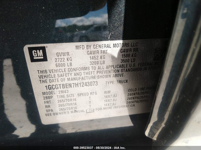 Chevrolet Colorado Wt 2017 1GCGTBEN7H1243073 Image 9