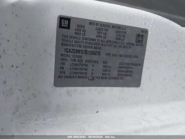 Chevrolet Express 3500 Lt 2016 1GAZGMFG7G1290278 Image 9