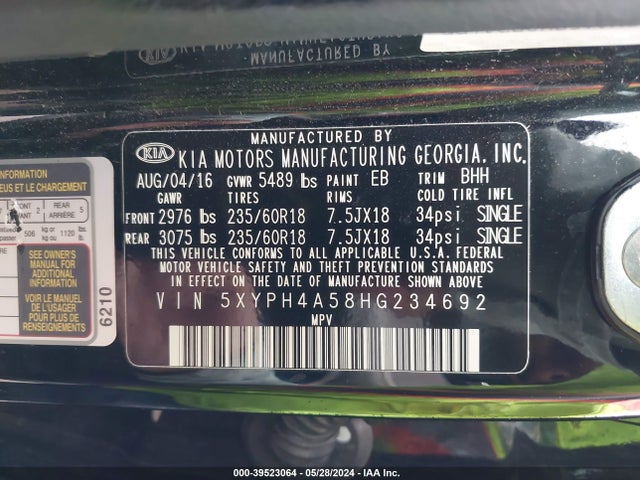 KIA Sorento 3.3l Ex 2017 5XYPH4A58HG234692 Image 9