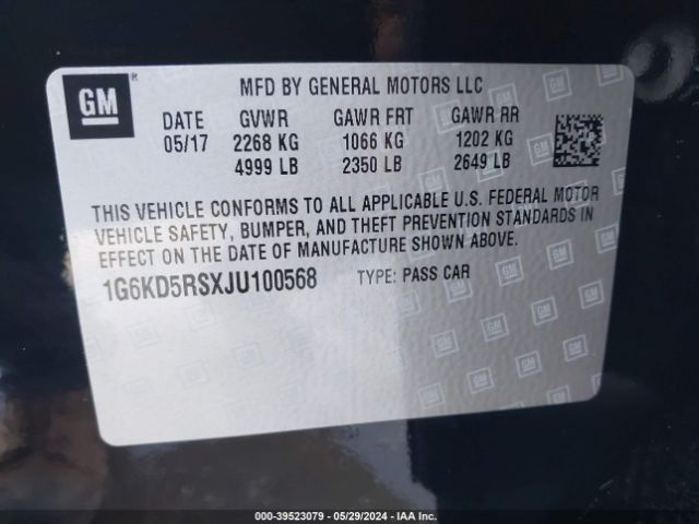 1G6KD5RSXJU100568 Cadillac CT6 LUXURY