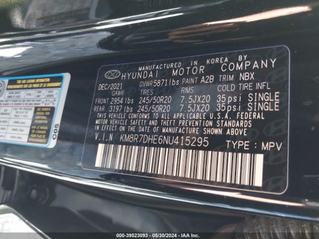 KM8R7DHE6NU415295 Hyundai Palisade Calligraphy